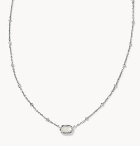 KENDRA SCOTT- Mini Elisa Silver Satellite Short Pendant Necklace in Ivory Mother of Pearl