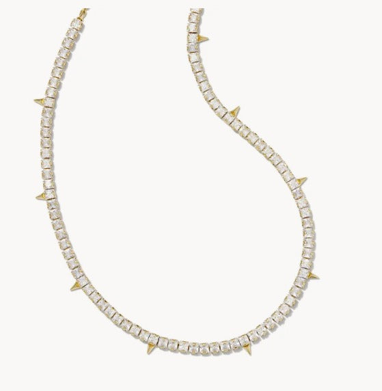 KENDRA SCOTT- Jacqueline Gold Tennis Necklace in White Crystal