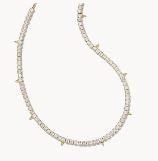 KENDRA SCOTT- Jacqueline Gold Tennis Necklace in White Crystal