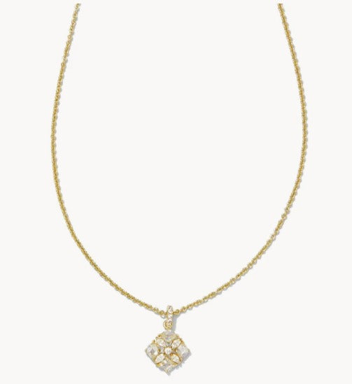 KENDRA SCOTT- Dira Gold Crystal Pendant Necklace in White Crystal