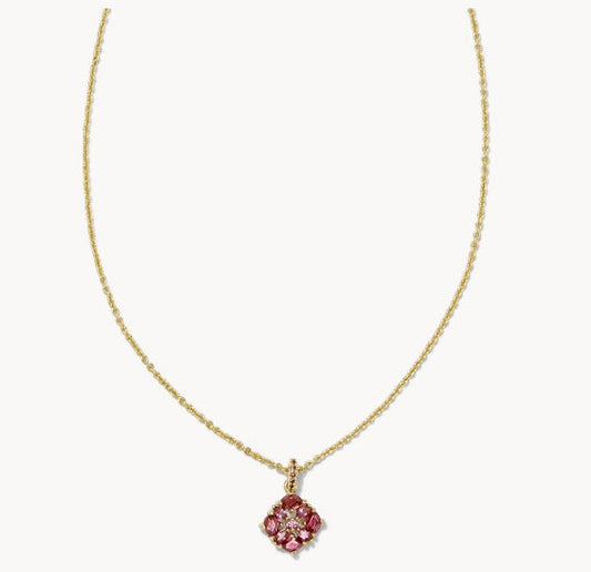 KENDRA SCOTT- Dira Gold Crystal Short Pendant Necklace in Pink Mix