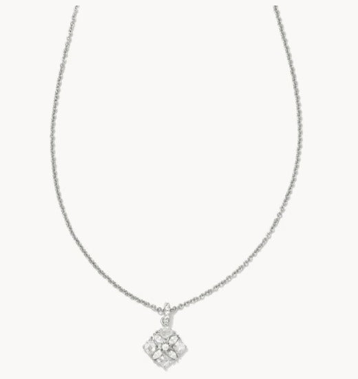 KENDRA SCOTT- Dira Silver Crystal Short Pendant Necklace in White Crystal