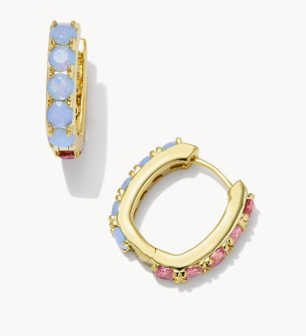 KENDRA SCOTT- Chandler Gold Huggie Earrings in Pink Blue Mix