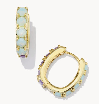 KENDRA SCOTT- Chandler Gold Huggie Earrings in Green Lilac Mix