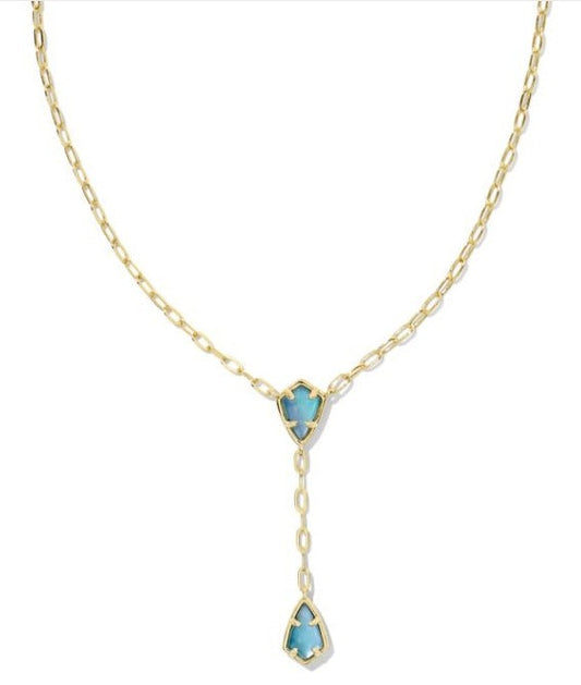 KENDRA SCOTT- Camry Gold Y Necklace in Indigo Watercolor Illusion