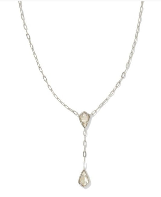 KENDRA SCOTT- Camry Rhodium Y Necklace in Ivory Mother of Pearl