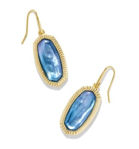 KENDRA SCOTT- Dani Gold Ridge Frame Drop Earrings in Indigo Water Illusion
