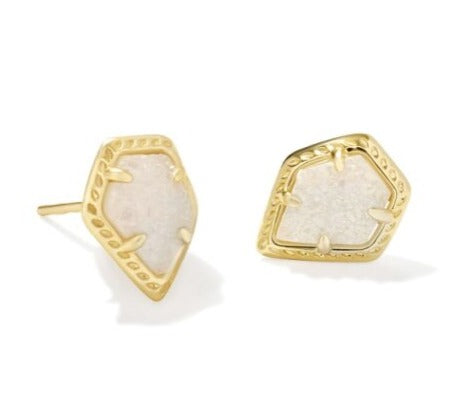 KENDRA SCOTT- Framed Gold Tessa Stud Earrings in Iridescent Drusy