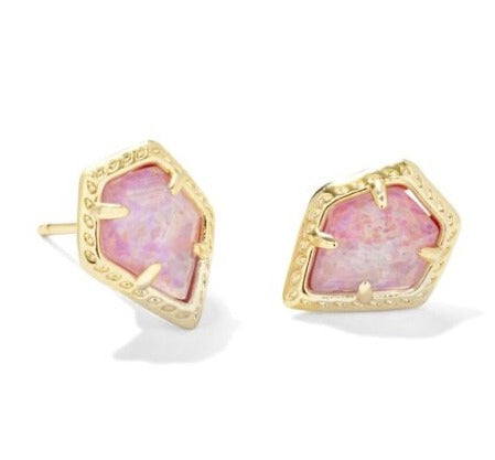 KENDRA SCOTT- Framed Gold Tessa Stud Earrings in Luster Rose Pink Opal