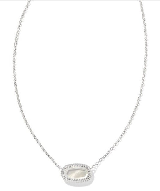 KENDRA SCOTT- Elisa Rhodium Ridge Frame Pendant Necklace in Ivory Mother of Pearl