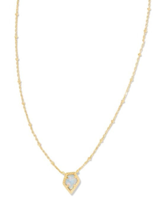 KENDRA SCOTT- Framed Gold Tessa Satellite Pendant Necklace in Luster Light Blue Opal