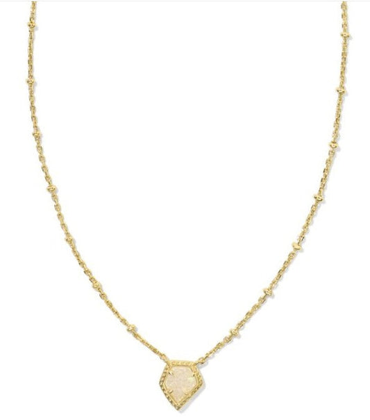 KENDRA SCOTT- Framed Gold Tess Satellite Pendant Necklace in Iridescent Drusy
