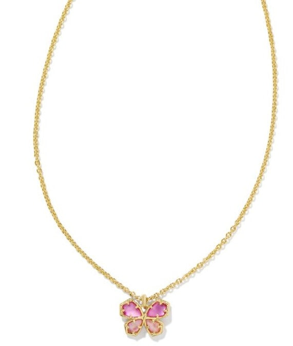 KENDRA SCOTT- Mae Gold Butterfly Pendant Necklace in Azalea Pink Mix