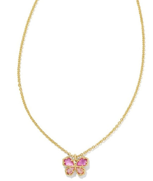 KENDRA SCOTT- Mae Gold Butterfly Pendant Necklace in Azalea Pink Mix