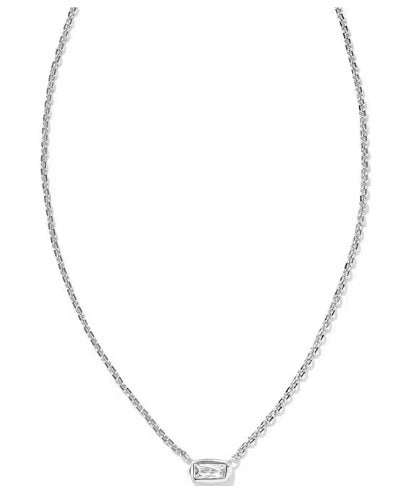 KENDRA SCOTT- Fern Rhodium Crystal Pendant Necklace in White Crystal
