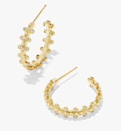 KENDRA SCOTT- Jada Gold Small Hoop Earrings in White Crystal