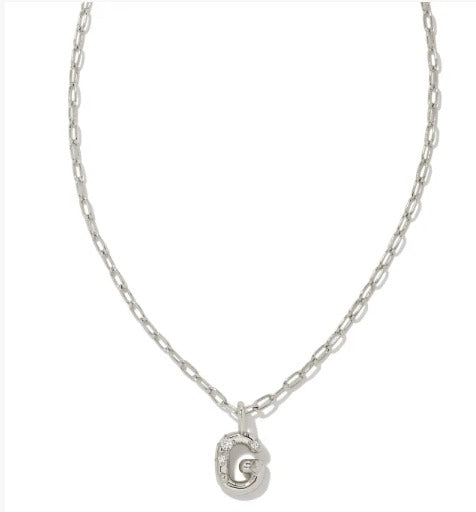 KENDRA SCOTT- Crystal Letter Pendant Necklace Rhodium Metal
