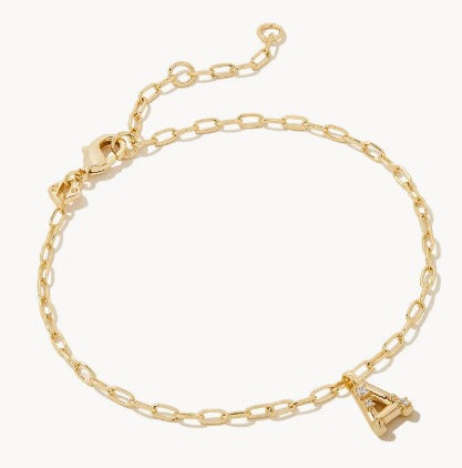 KENDRA SCOTT- Crystal Letter A Delicate Chain Bracelet in White Crystal
