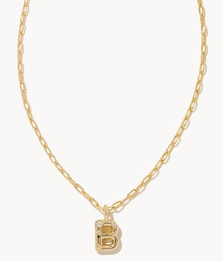 KENDRA SCOTT- Crystal Initial Letter Gold Short Pendant Necklace in White Crystal