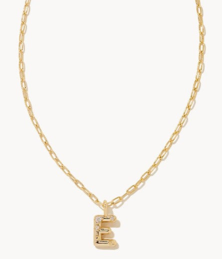 KENDRA SCOTT- Crystal Initial Letter Gold Short Pendant Necklace in White Crystal