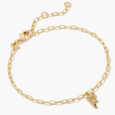 KENDRA SCOTT- Crystal Letter A Delicate Chain Bracelet in White Crystal