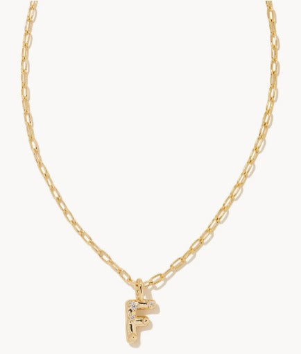 KENDRA SCOTT- Crystal Initial Letter Gold Short Pendant Necklace in White Crystal