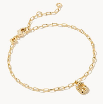 KENDRA SCOTT- Crystal Letter A Delicate Chain Bracelet in White Crystal