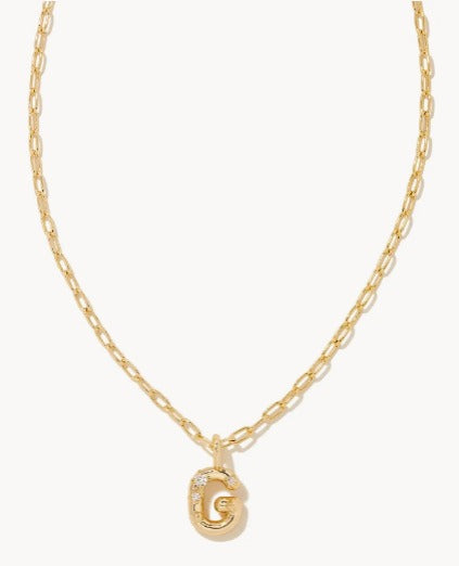 KENDRA SCOTT- Crystal Initial Letter Gold Short Pendant Necklace in White Crystal