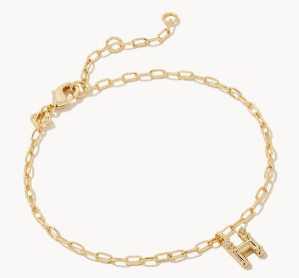 KENDRA SCOTT- Crystal Letter A Delicate Chain Bracelet in White Crystal