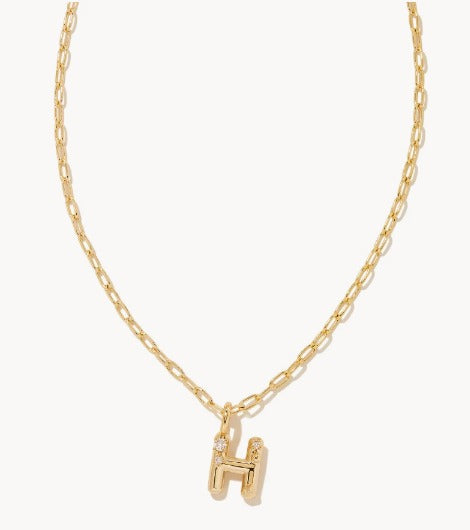 KENDRA SCOTT- Crystal Initial Letter Gold Short Pendant Necklace in White Crystal