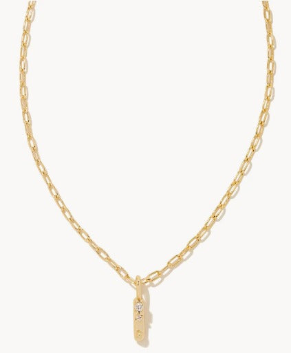 KENDRA SCOTT- Crystal Initial Letter Gold Short Pendant Necklace in White Crystal