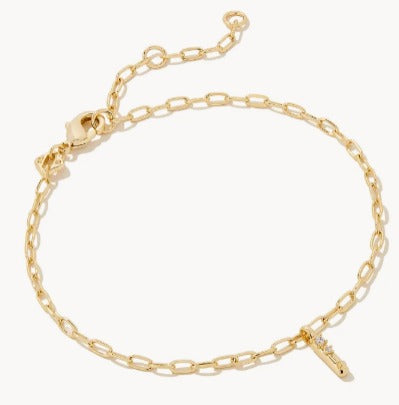 KENDRA SCOTT- Crystal Letter A Delicate Chain Bracelet in White Crystal