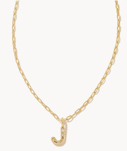 KENDRA SCOTT- Crystal Initial Letter Gold Short Pendant Necklace in White Crystal