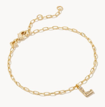 KENDRA SCOTT- Crystal Letter A Delicate Chain Bracelet in White Crystal