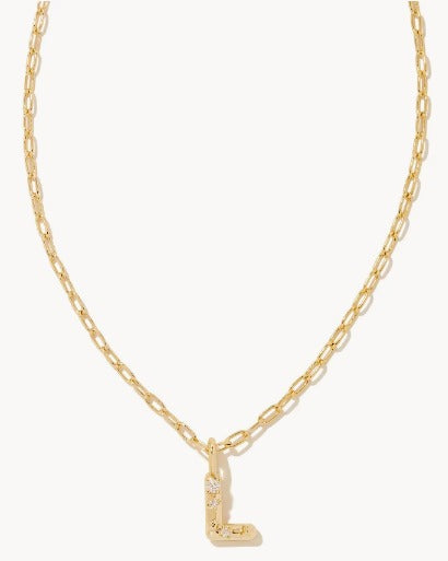 KENDRA SCOTT- Crystal Initial Letter Gold Short Pendant Necklace in White Crystal