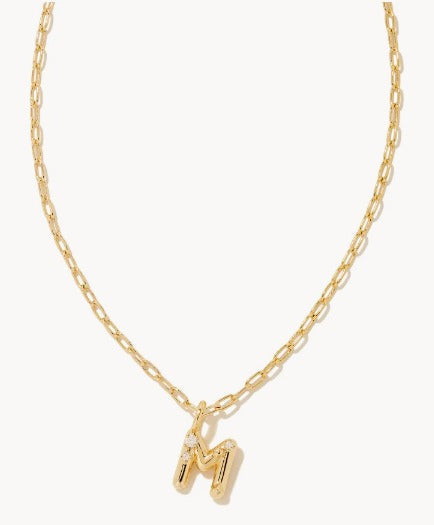 KENDRA SCOTT- Crystal Initial Letter Gold Short Pendant Necklace in White Crystal