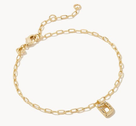 KENDRA SCOTT- Crystal Letter A Delicate Chain Bracelet in White Crystal