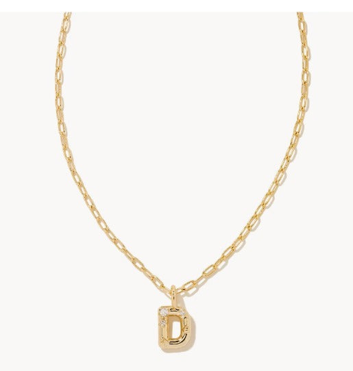 KENDRA SCOTT- Crystal Initial Letter Gold Short Pendant Necklace in White Crystal