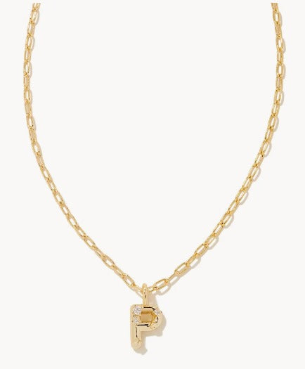 KENDRA SCOTT- Crystal Initial Letter Gold Short Pendant Necklace in White Crystal