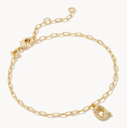 KENDRA SCOTT- Crystal Letter A Delicate Chain Bracelet in White Crystal