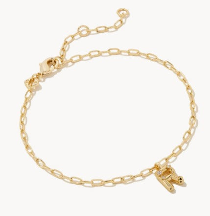 KENDRA SCOTT- Crystal Letter A Delicate Chain Bracelet in White Crystal