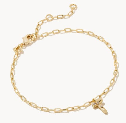KENDRA SCOTT- Crystal Letter A Delicate Chain Bracelet in White Crystal