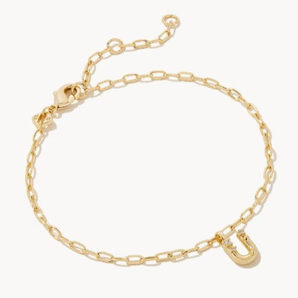 KENDRA SCOTT- Crystal Letter A Delicate Chain Bracelet in White Crystal