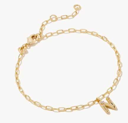 KENDRA SCOTT- Crystal Letter A Delicate Chain Bracelet in White Crystal