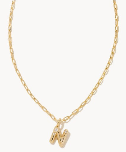 KENDRA SCOTT- Crystal Initial Letter Gold Short Pendant Necklace in White Crystal