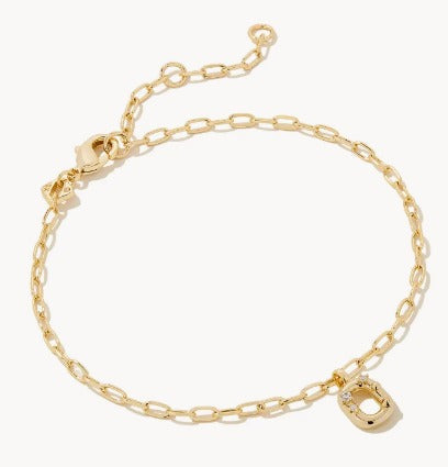 KENDRA SCOTT- Crystal Letter A Delicate Chain Bracelet in White Crystal