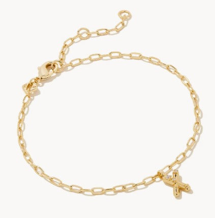 KENDRA SCOTT- Crystal Letter A Delicate Chain Bracelet in White Crystal