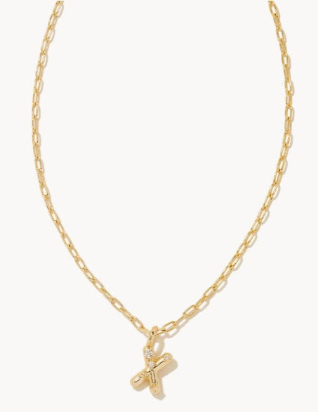 KENDRA SCOTT- Crystal Initial Letter Gold Short Pendant Necklace in White Crystal