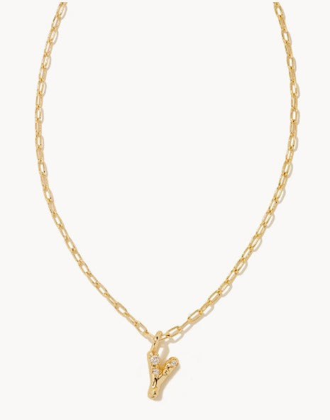 KENDRA SCOTT- Crystal Initial Letter Gold Short Pendant Necklace in White Crystal