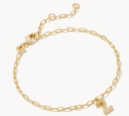 KENDRA SCOTT- Crystal Letter A Delicate Chain Bracelet in White Crystal